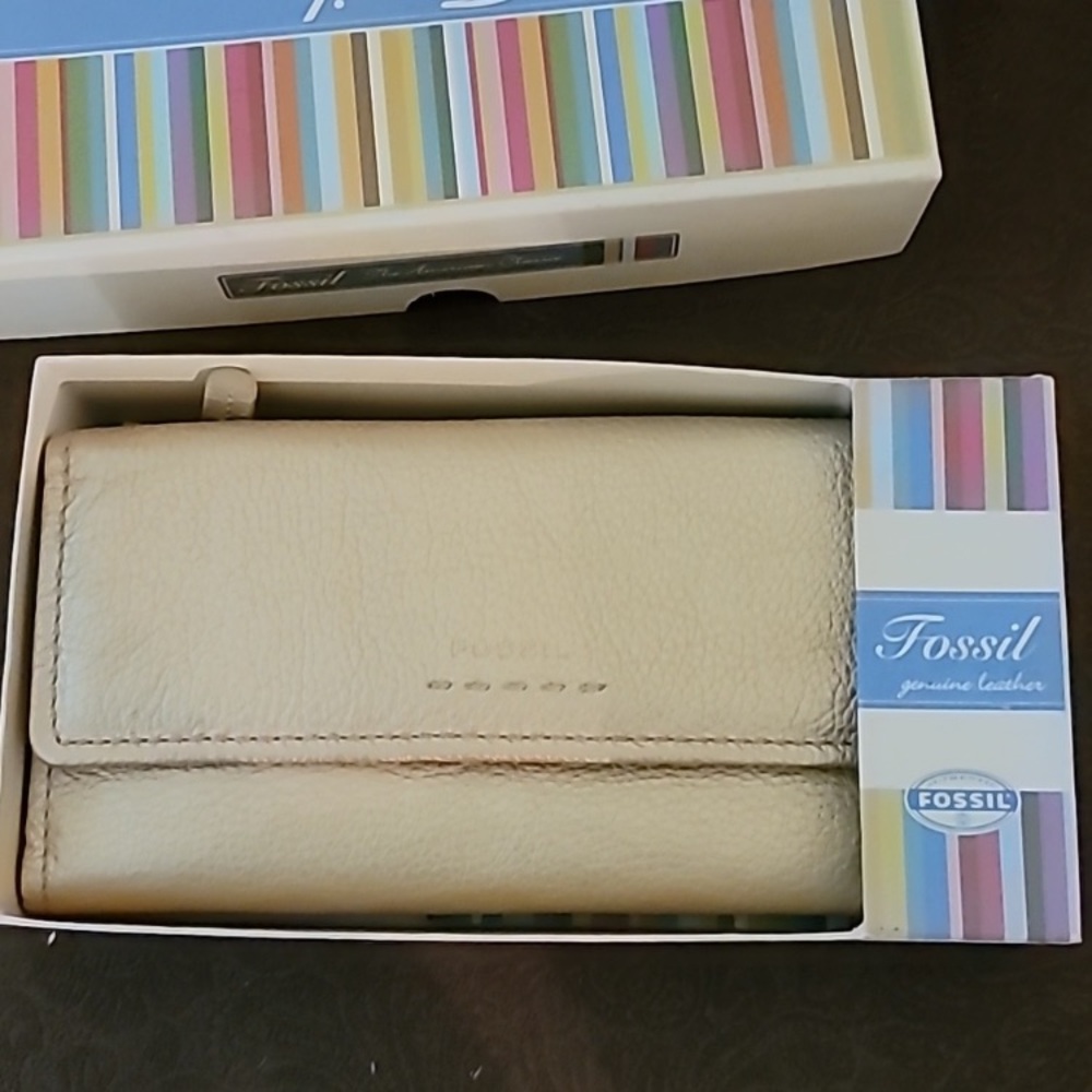 Fossil Gold Leather Trifold Wallet